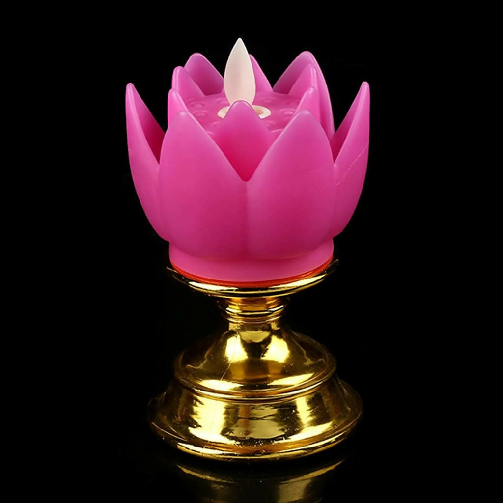 LED Lotus Flower Candle with Gold plated Stand for home decor (Battery powered)
