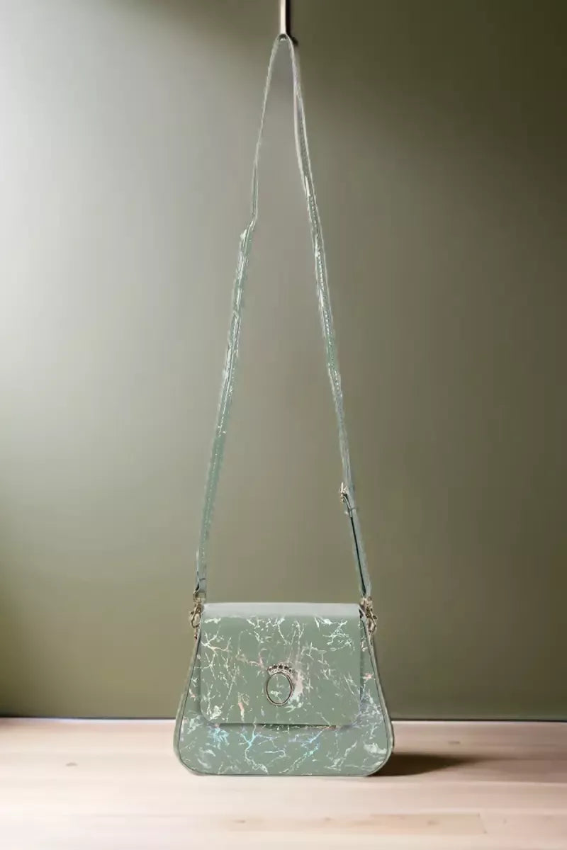 Marble printed Box Sling Bag for Girls - Sea Green