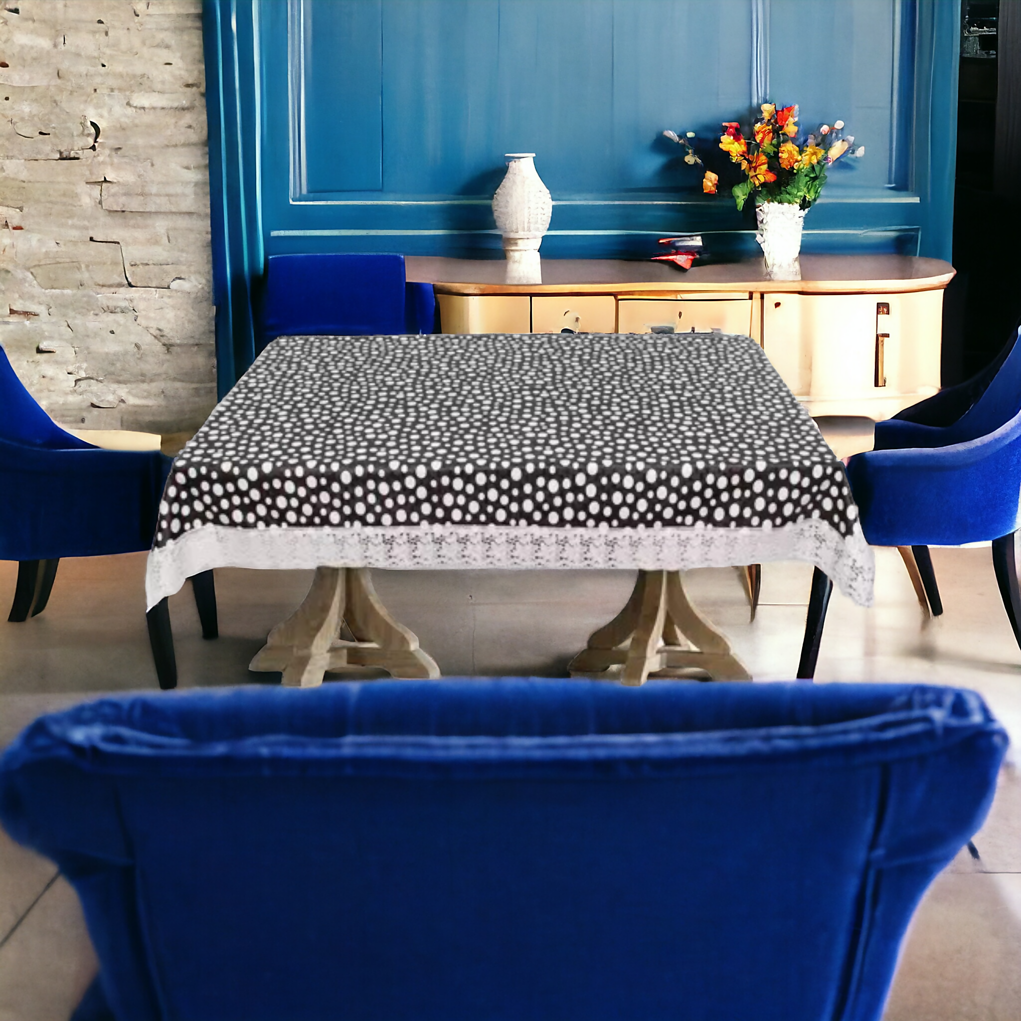 Modern Black Dot Embroidered Table Covers – Small & Large (40x60 & 60x90) Inches