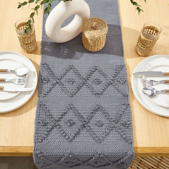 AaHo Decor Organic Cotton Table Runner 14x72 Inches Washable Linen for 4 & 6 Seater Dining, Center, and Coffee Tables(GREY)