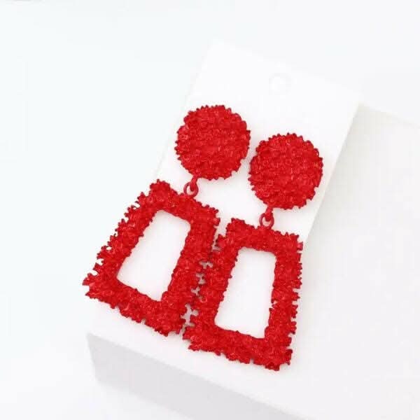 Pinapes Rectangle Metallic Earrings Geometric Design for Women & Teens (Chic Red)