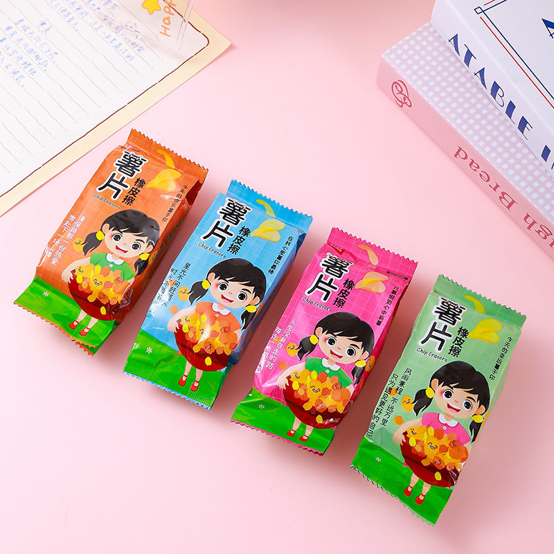 Chips Pencil Erasers Pack of 6