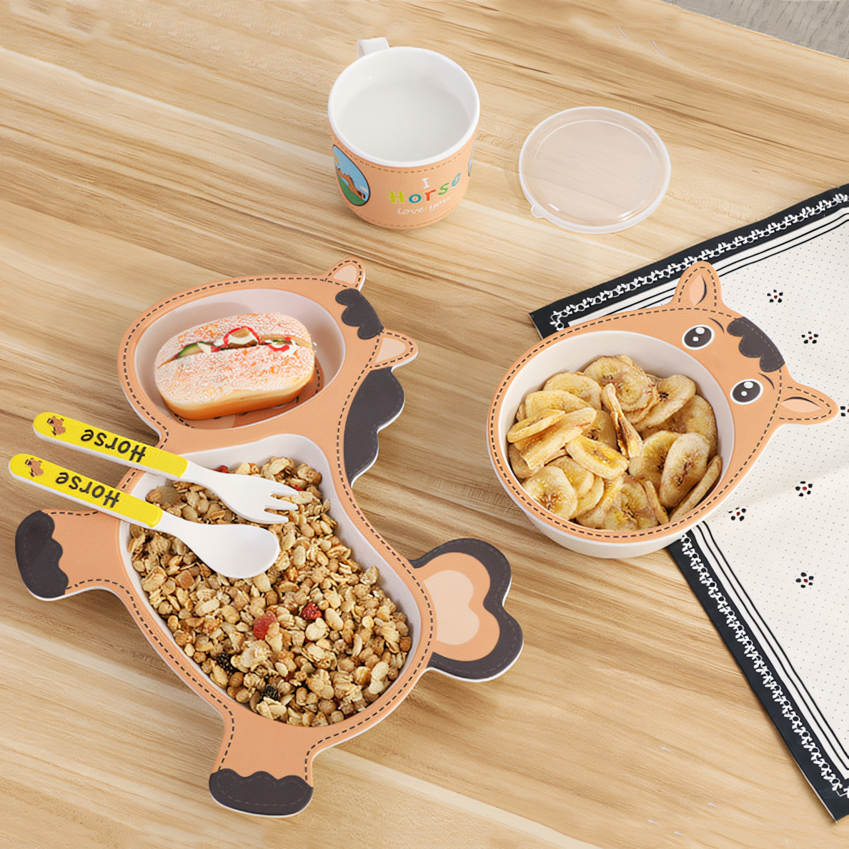 Horse Bamboo Fiber Kids Tableware Set of 5