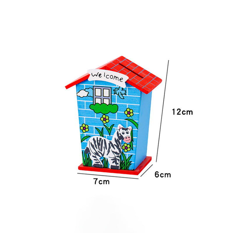 Wooden Animal Theme House Piggy Bank
