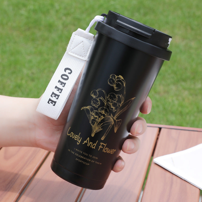 Stainless Steel Vintage Flower Style Coffee Thermos Cup 500ml