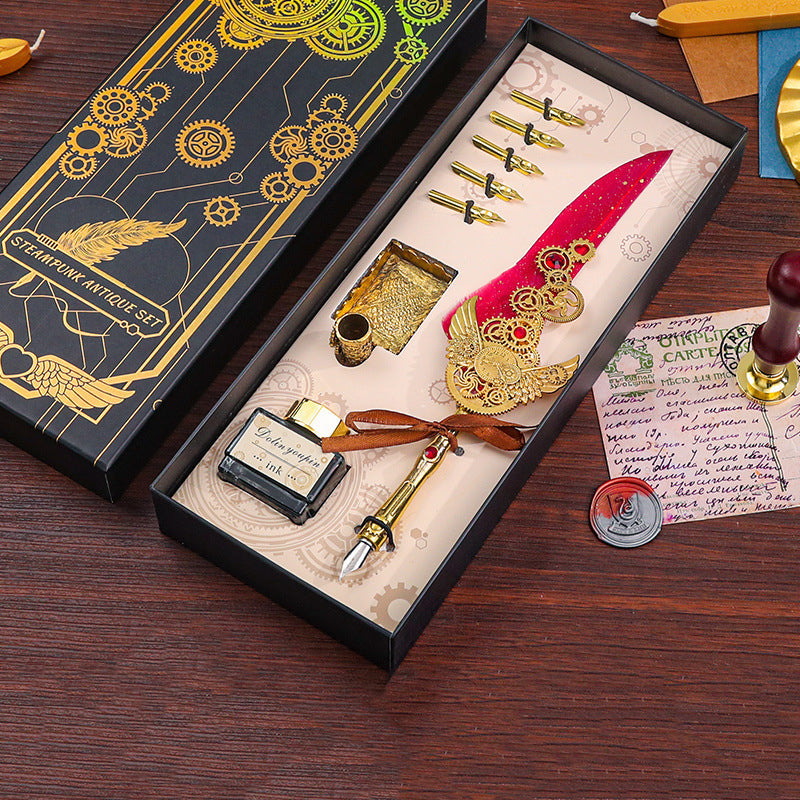 Vintage Vibes - Antique Calligraphy Feather Pen Set