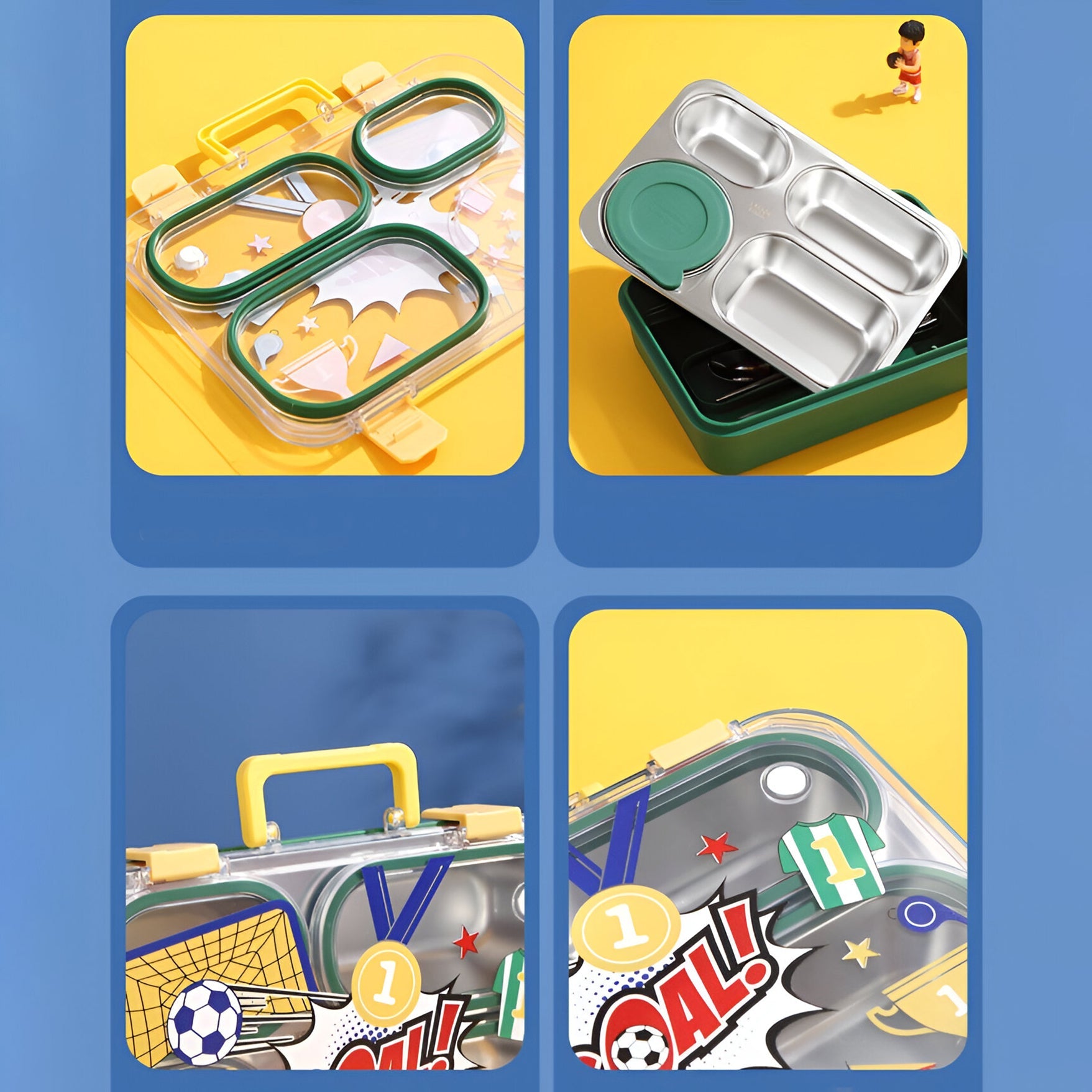 Organize Your Meals with Stainless Steel 4-Grid Lunch Box | 800ml + 150ml