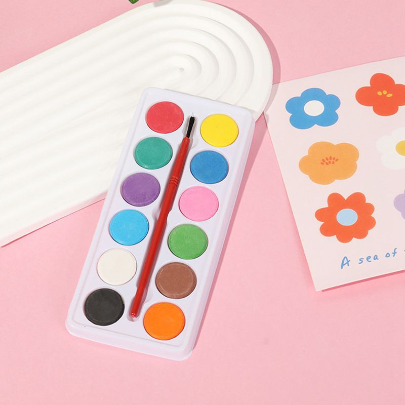 12-Color Watercolor Paint & Brush Set