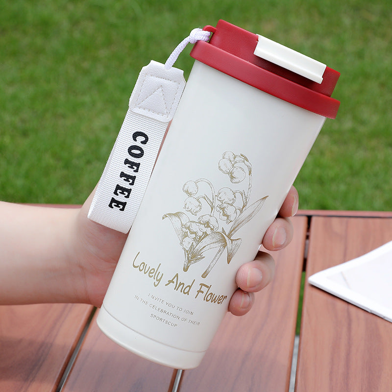 Stainless Steel Vintage Flower Style Coffee Thermos Cup 500ml