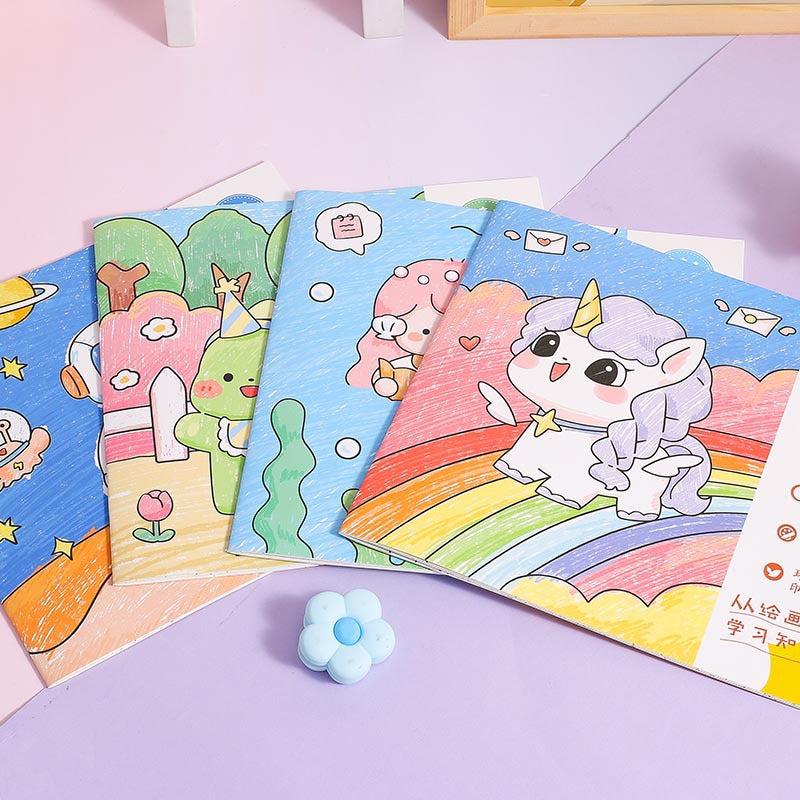 Kids Cartoon Coloring Book with 6 Double-Headed Markers – Fun & Educational Activity Set