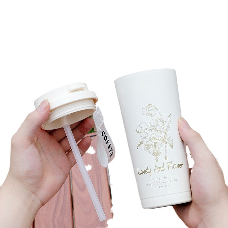 Stainless Steel Vintage Flower Style Coffee Thermos Cup 500ml