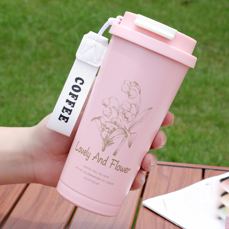 Stainless Steel Vintage Flower Style Coffee Thermos Cup 500ml