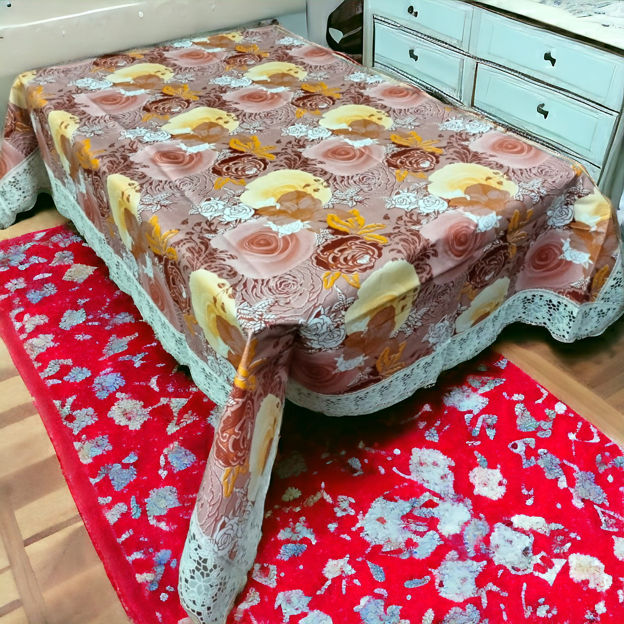 Mopak Classic Table Cover with Lace – 2–4 Seater (40*60 inches)