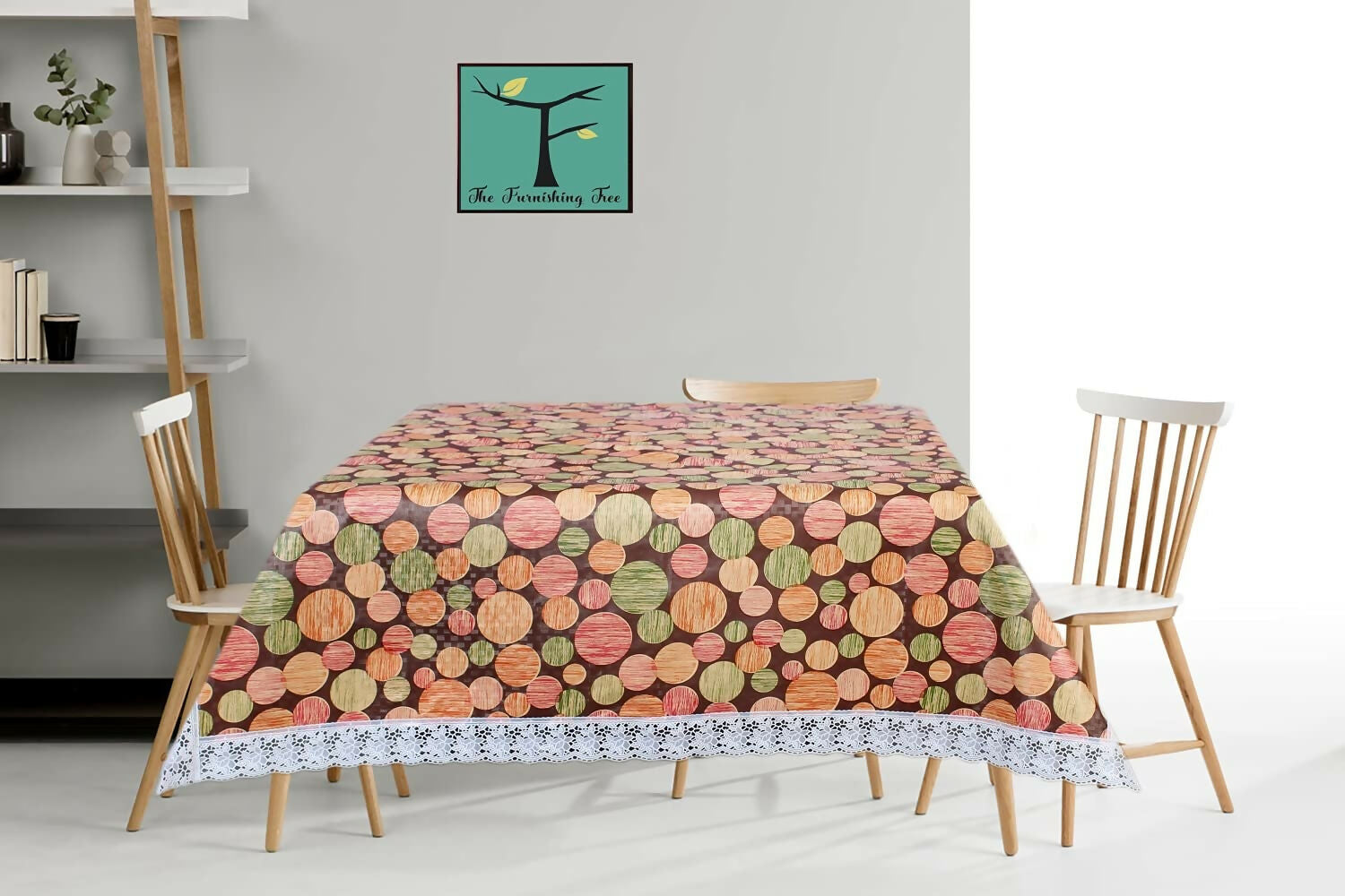 Mopak Decor 3D Printed Table Cover with Lace (Brown Multicircle Design)