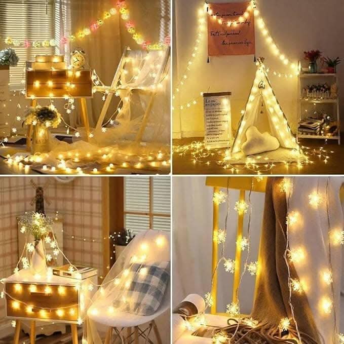 Festive Snowflake String Lights for Home & Garden (14 Lights)