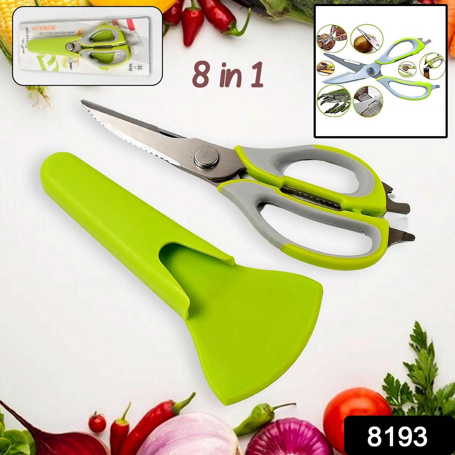 Multi-Purpose Kitchen Scissors with Magnetic Holder, 7-in-1 Stainless Steel Shears