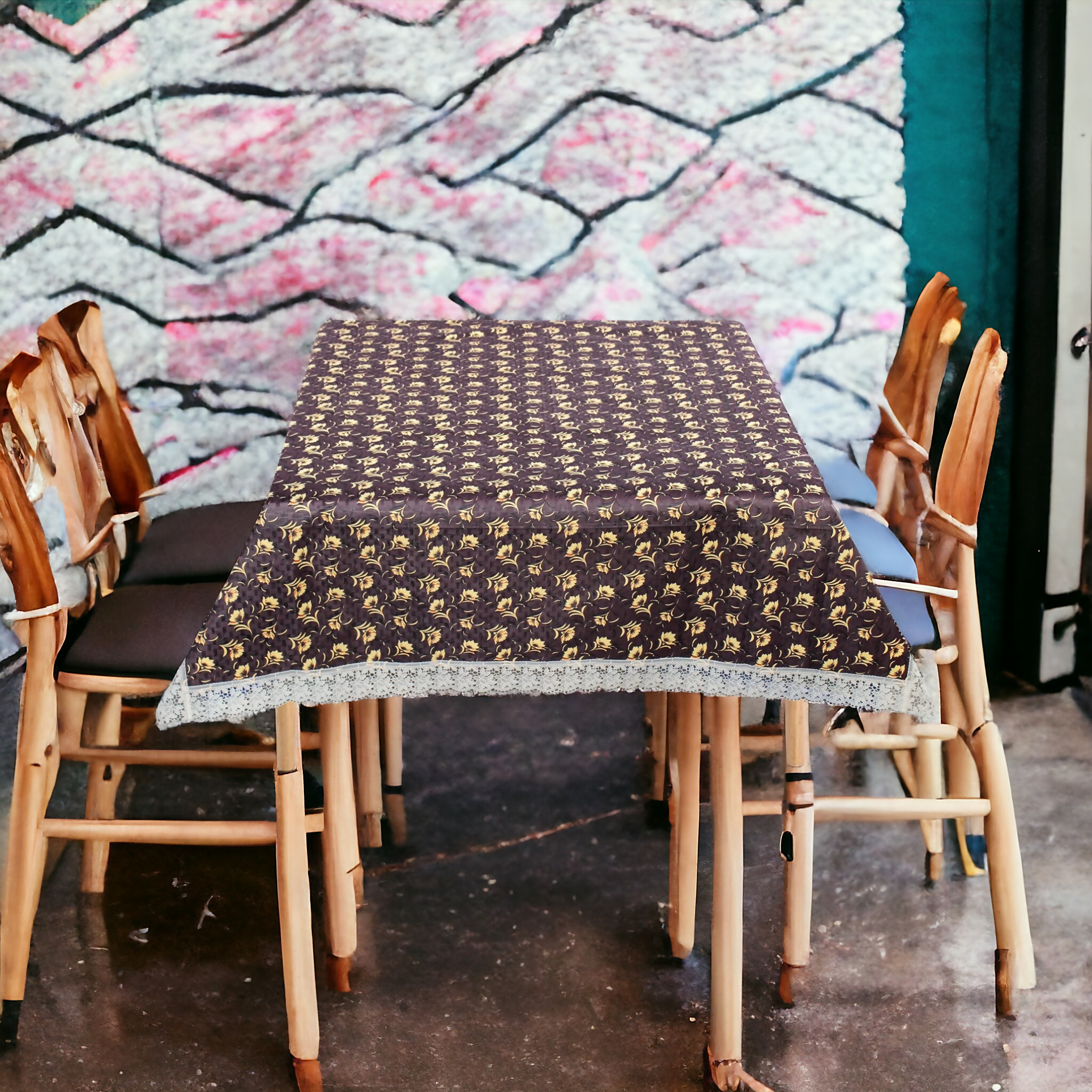 Mopak Decor 3D Table Cover with Lace – Brown Nalni Design