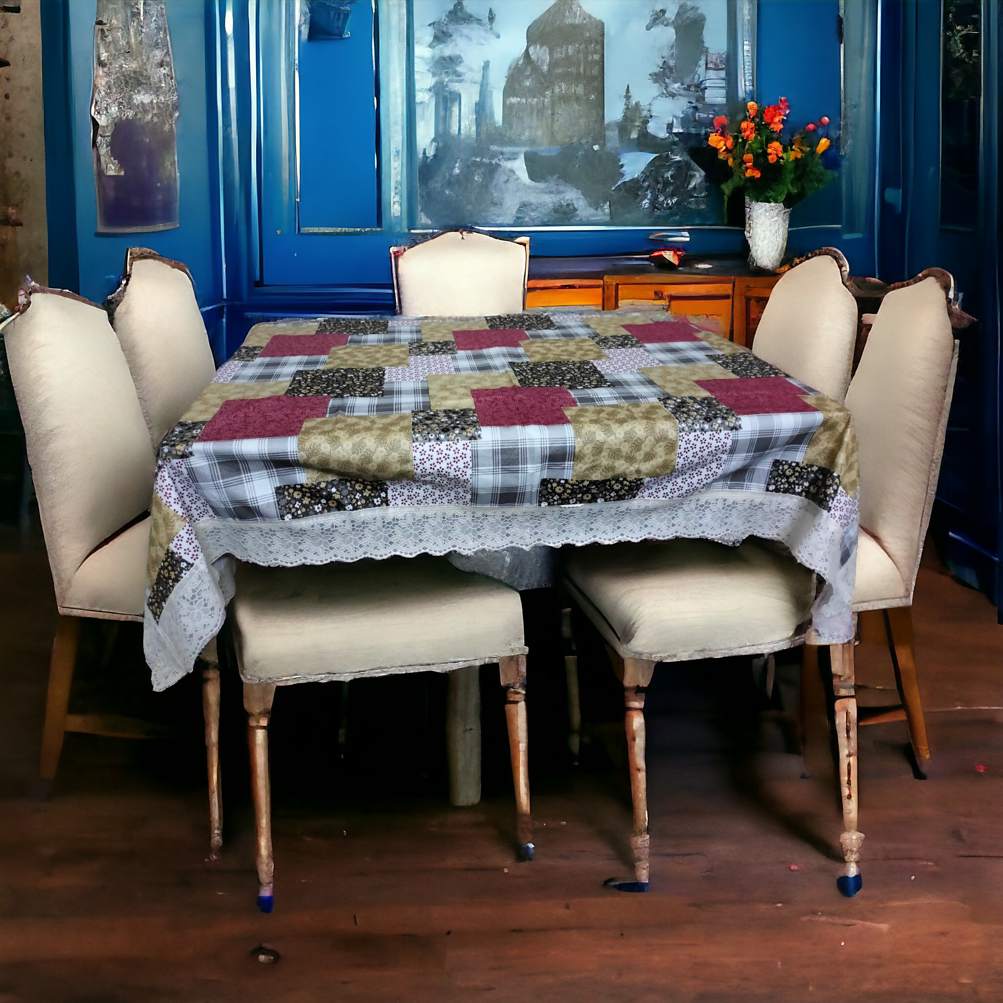 Mopak Decor Table Cover 3D Medium Size 2 to 4 Seater (40*60,Red) & ( 60*90,Red )Classic Table Cover Printed Table Cover with Lace Centre Table Cover Rectangular Table Cover Dining table cover