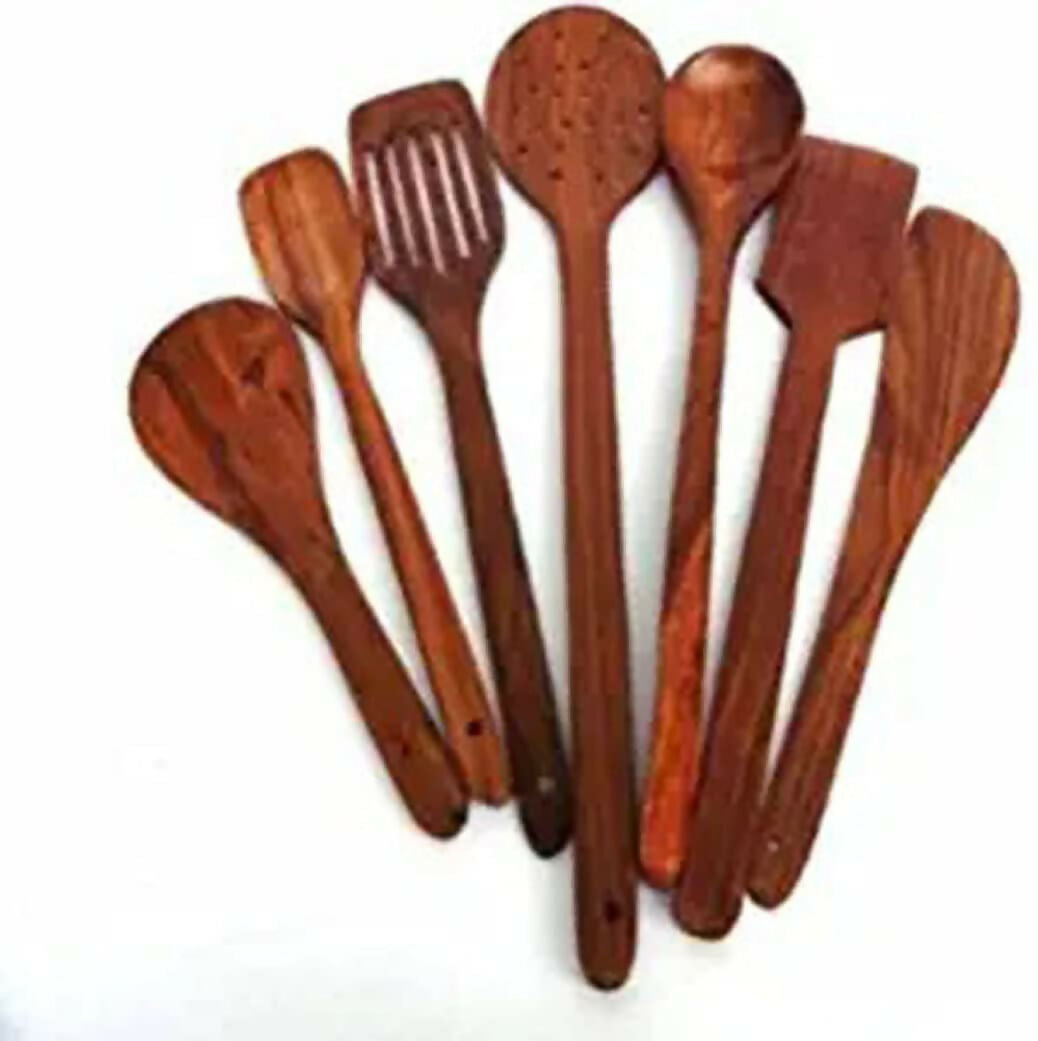 wooden cooking kitchen tools handmade and silicon spatula brush (Combo of 9 pcs)