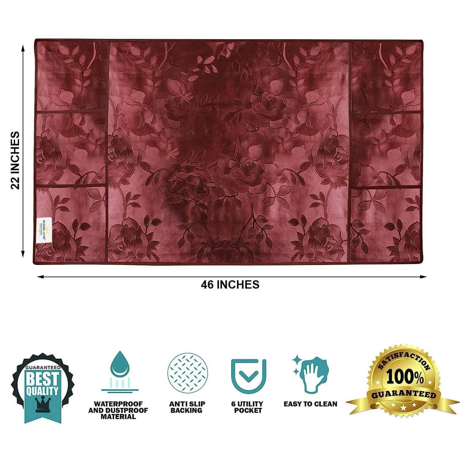 WISHLAND Double Door Fridge Cover Combo Set of 1 Fridge Cover + 2 Fridge Handle Cover + 3 Multipurpose Fridge Mats (Brown)