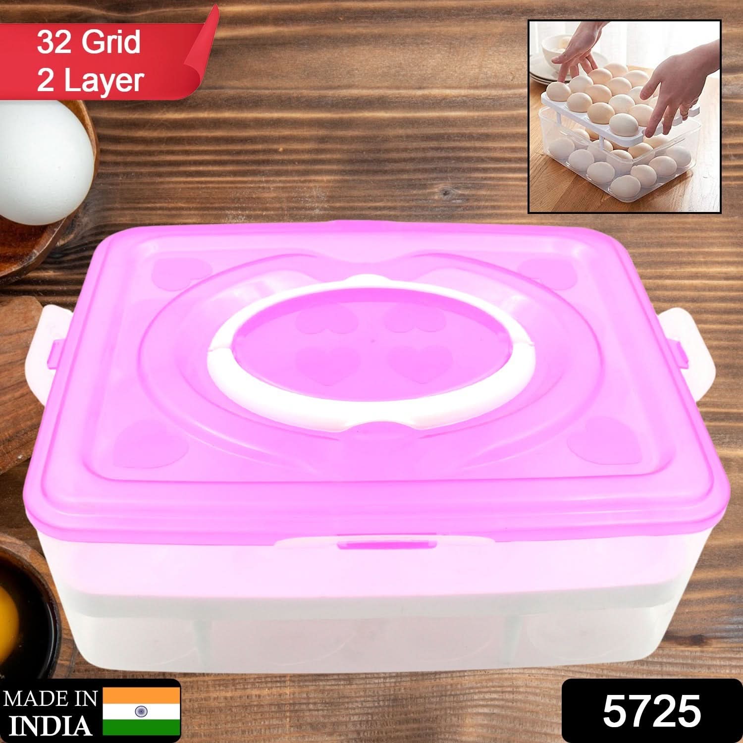 2-Layer 32 Grid Egg Tray with Lid – Storage Container with Handle (1 Pc)