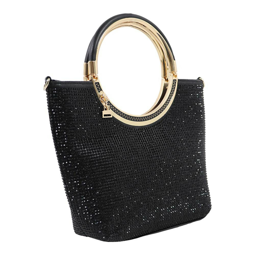 Crystal clutch handBag with Dual Gold Metal Ring Handles – Luxe Evening Bag