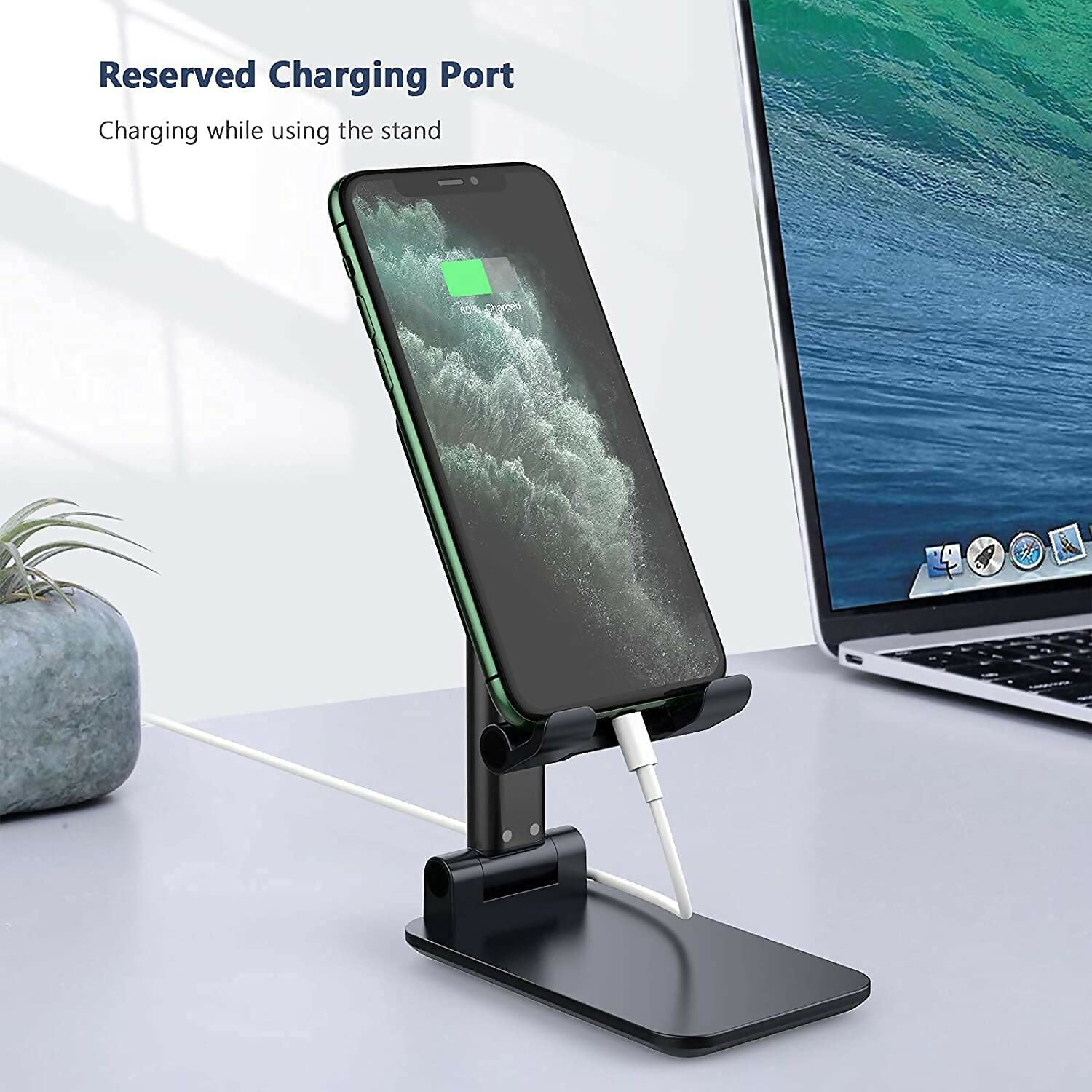 Adjustable Foldable Cell Phone & Tablet Stand Height & Angle Adjustable, Case-Friendly Dock for Phone, iPad, Kindle