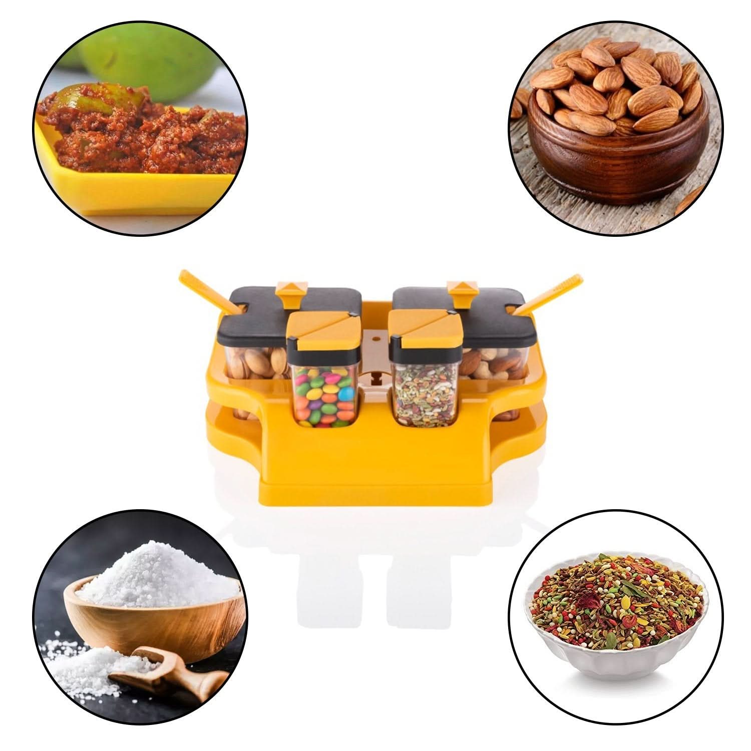 Spice & Achar Jar Set with Tray – 4 Pcs