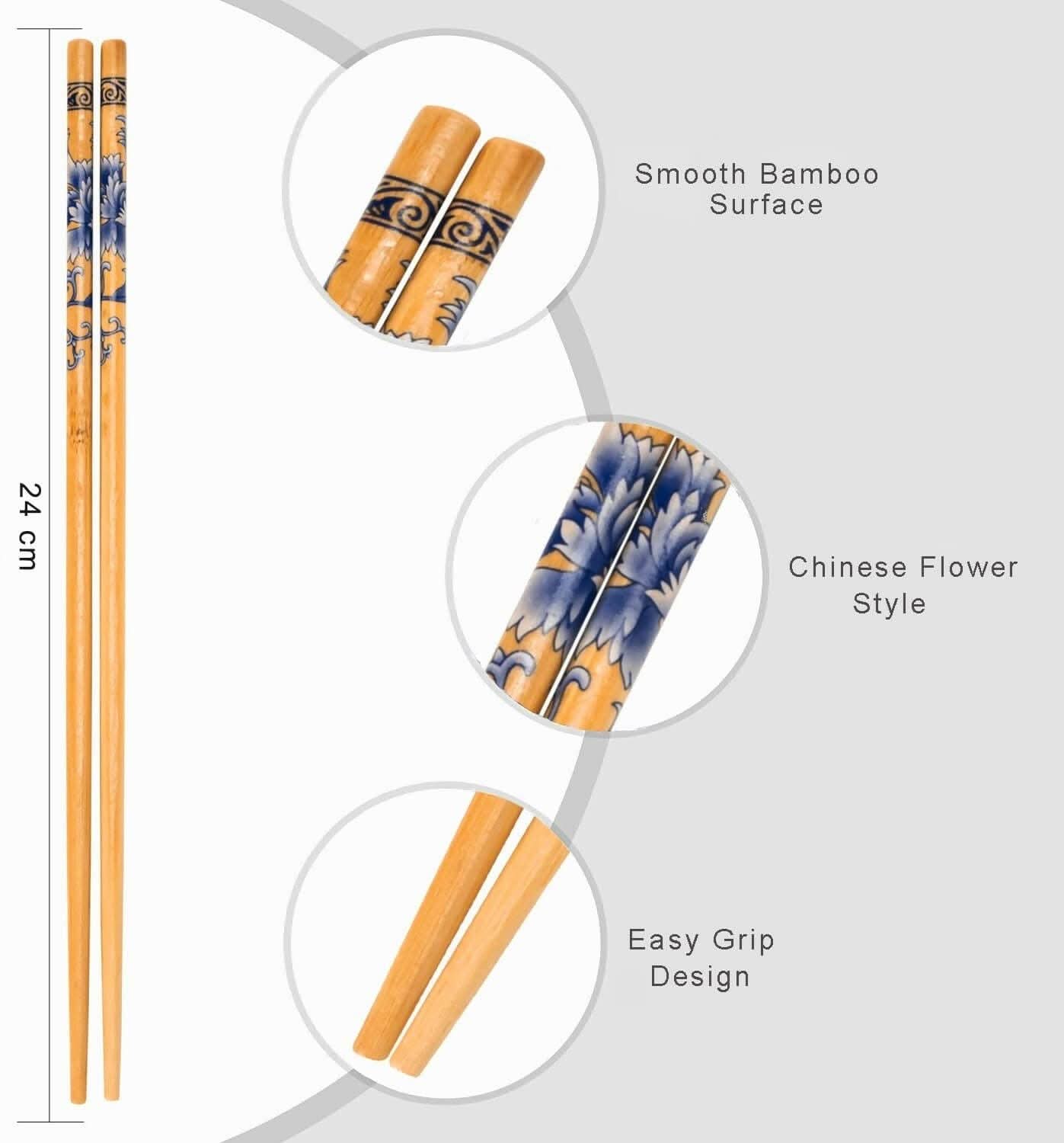 Natural Bamboo Reusable Chopsticks (20 Pairs)