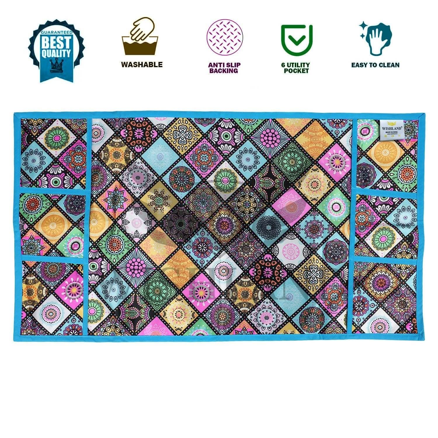 WISHLAND Combo Pack of Fridge Top Cover with 6 Utility Pockets and Fridge Handle Cover(Size : 46X22 & 14X6 Inches, Set of 2 Pc)