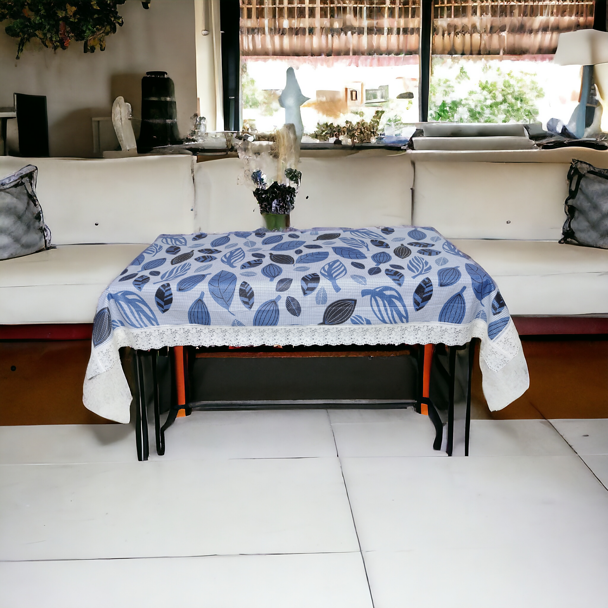 Classic Blue Black Leaf 3D Table Covers – Small & Large (40x60 & 60x90) Inches