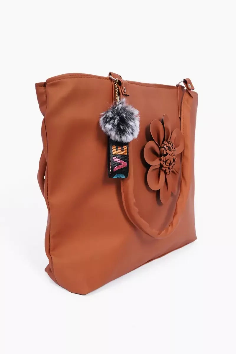 PU Floral Design Hand Bag for Women (Brown)
