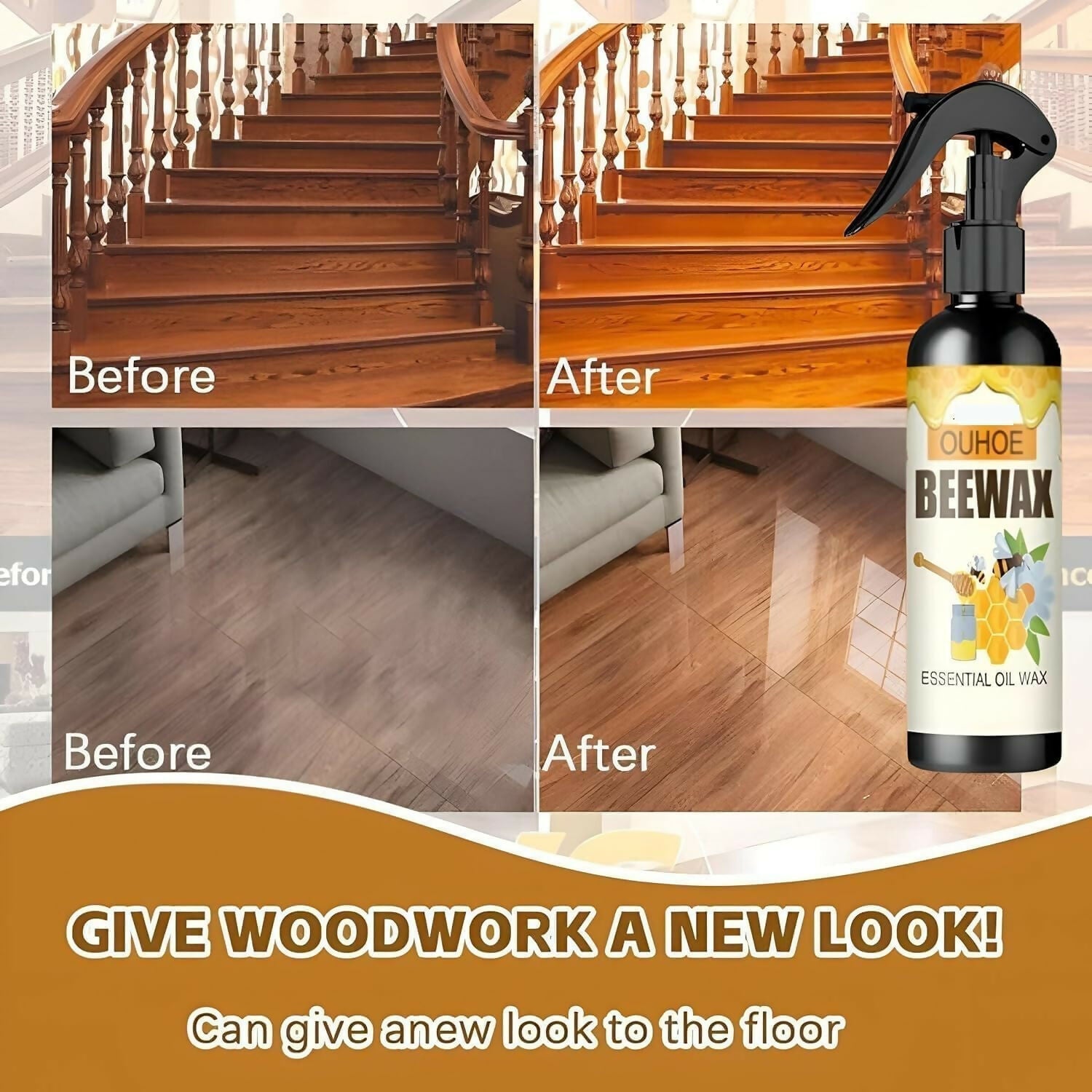 Glossy Beeswax Spray 100% Natural Wood Polish - 120ml