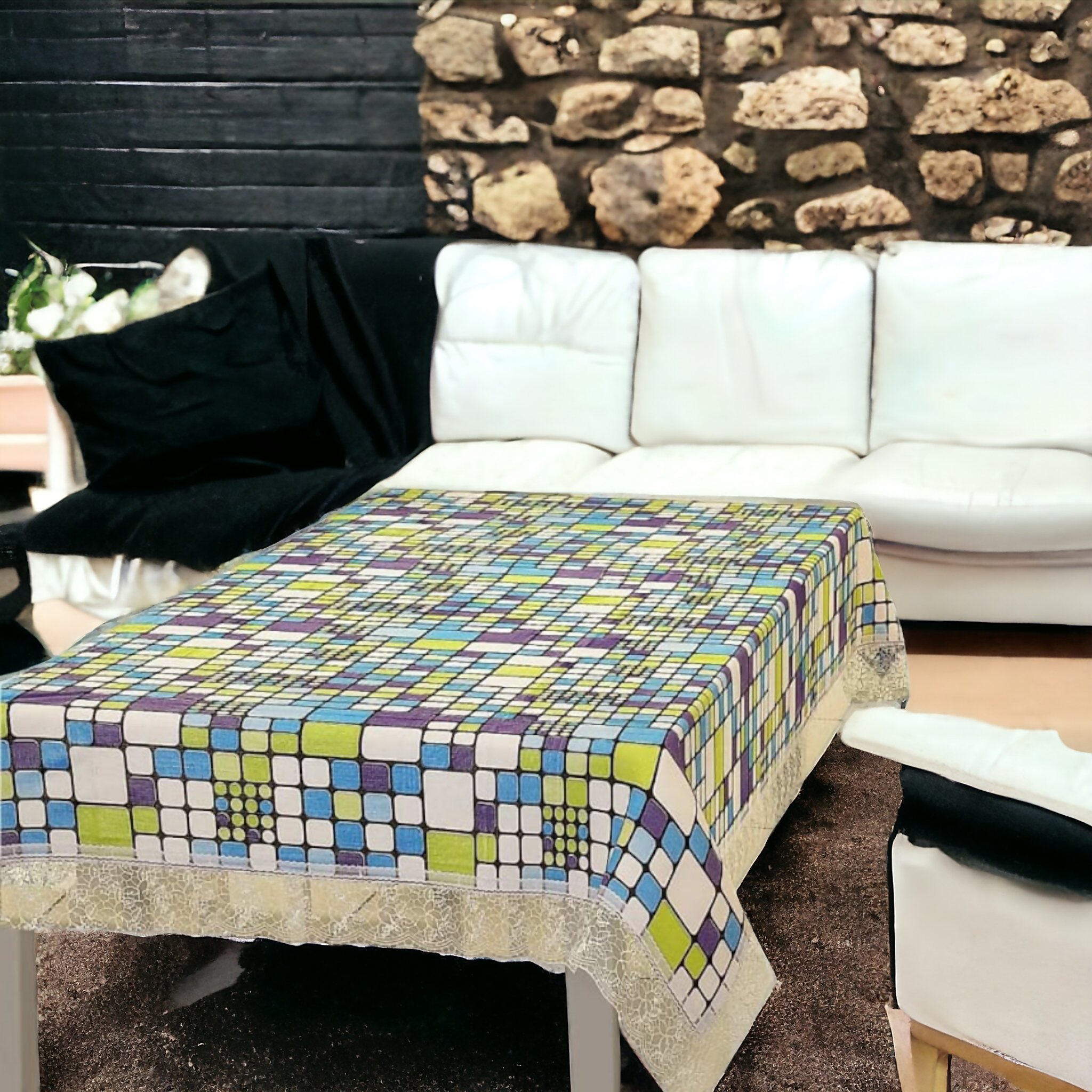 Modern Green Multi Box Pattern Table Cover – Small & Large (40x60 & 60x90) Inches