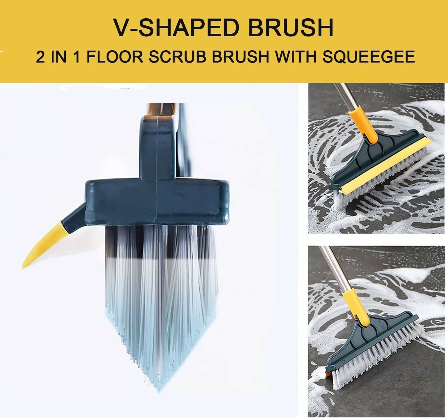 2-in-1 Bathroom Cleaning Brush with Wiper & 120° Rotating Long Handle