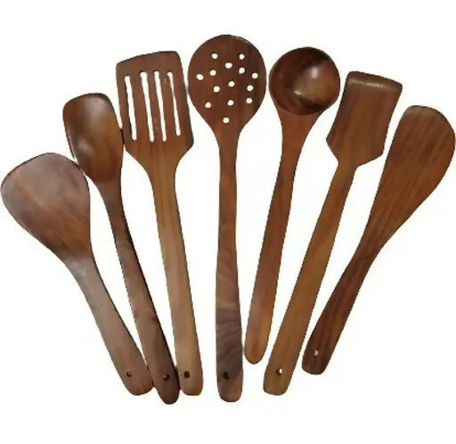 wooden cooking kitchen tools handmade and silicon spatula brush (Combo of 9 pcs)