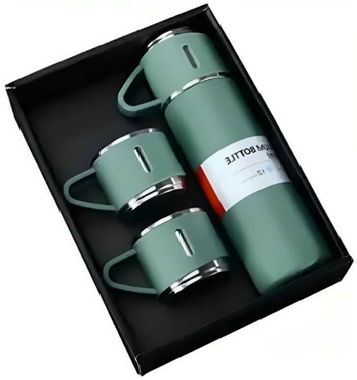 Stainless Steel Vacuum Flask with 2 Steel Cups & Gift Box (500ML,Green)