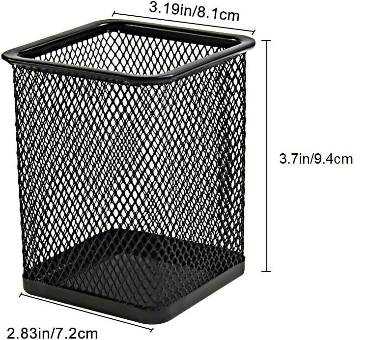 Square Metal Pen Stand/Pencil Holder,Mesh Black (Pack Of 1)