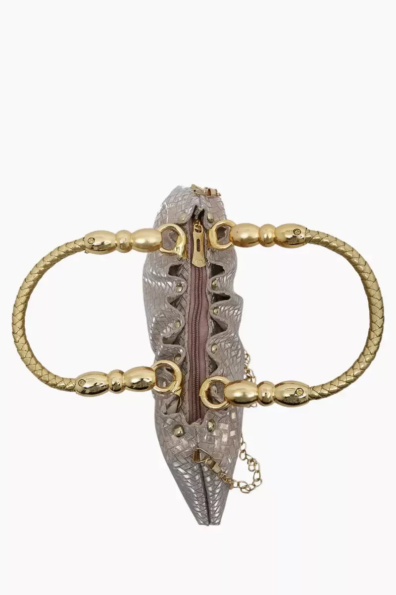 Elegant Gold Tone Hand-Held & Sling Bag - Peach