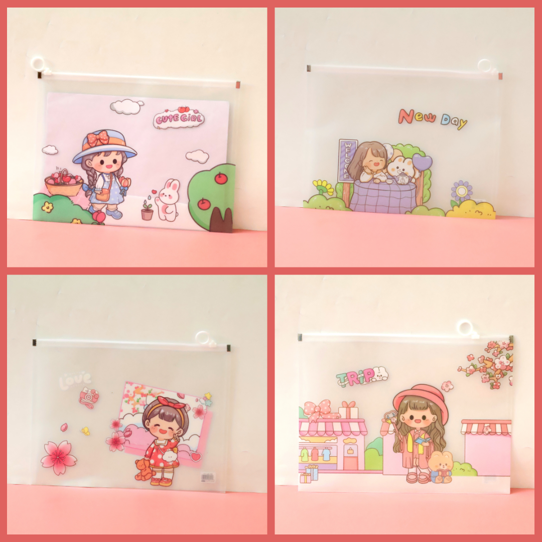 New Day Cute Girl A4 Zipper File Folder