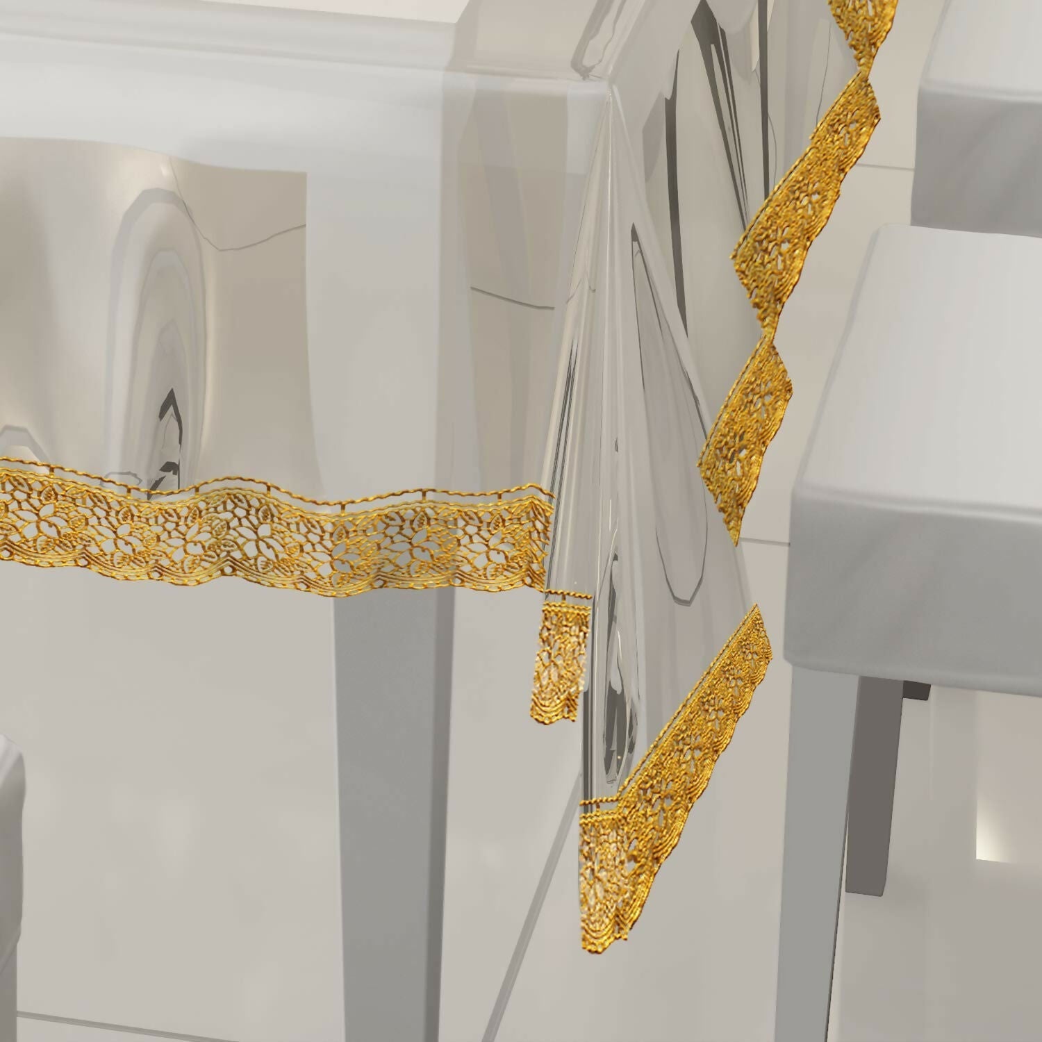 Mopak Decor Radiant Golden Lace White Table Cover – Small & Large (40x60 & 60x90) Inches