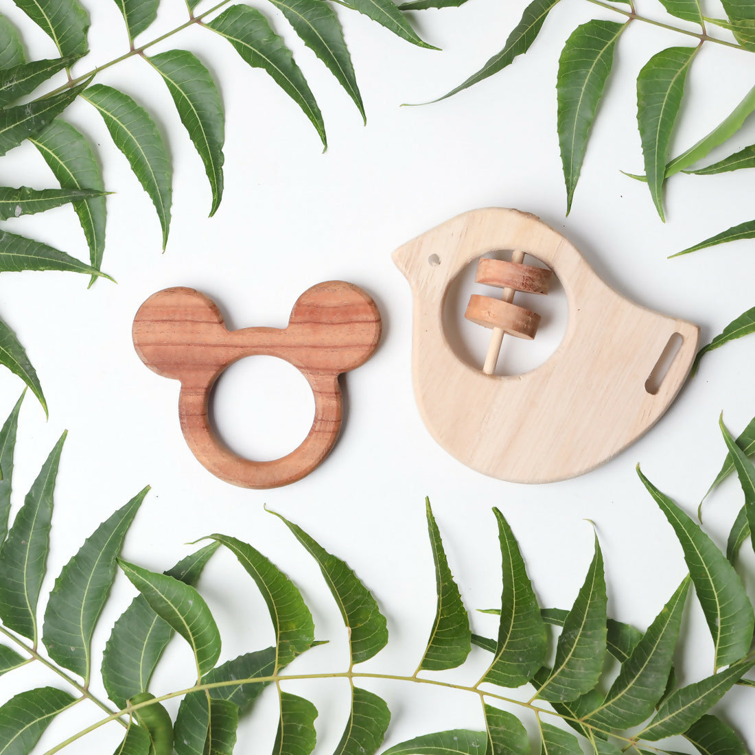 Wooden Teether & Rattle (2 Pieces)