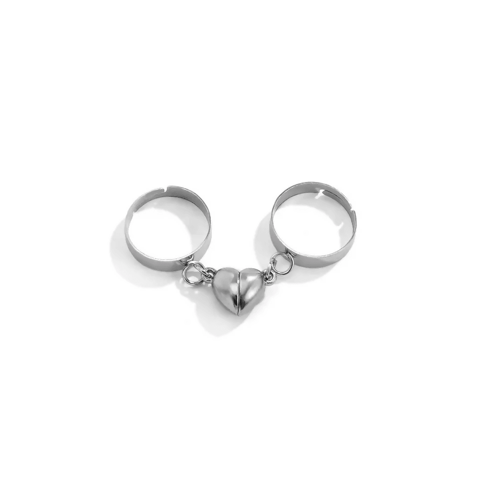 Pinapes Silver Alloy Dual Heart Couple Rings Love Forever Proposal
