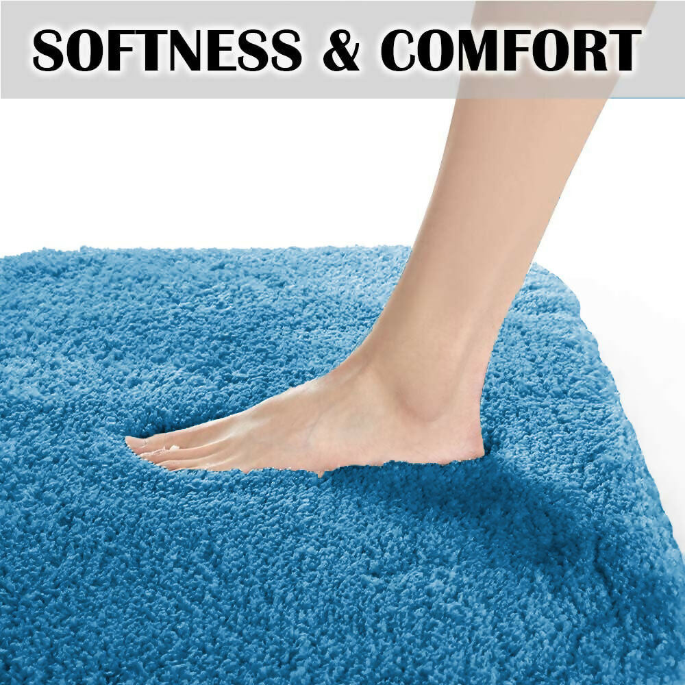 Aaho Decor Plush Bath Mat Rectangle Shape, Anti-Slip, Multicolor Quick-Dry Bathroom Rug (Aqua)