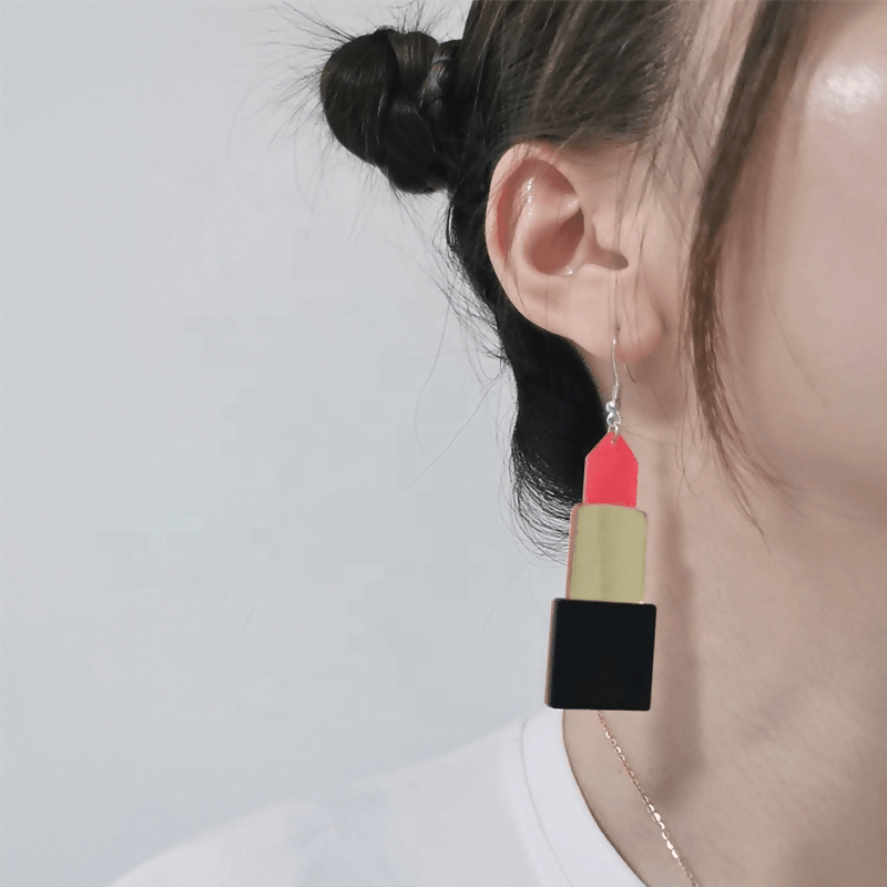 Pinapes Fancy Gold Plated Lipstick Earrings Handcrafted Brass Jhumkas