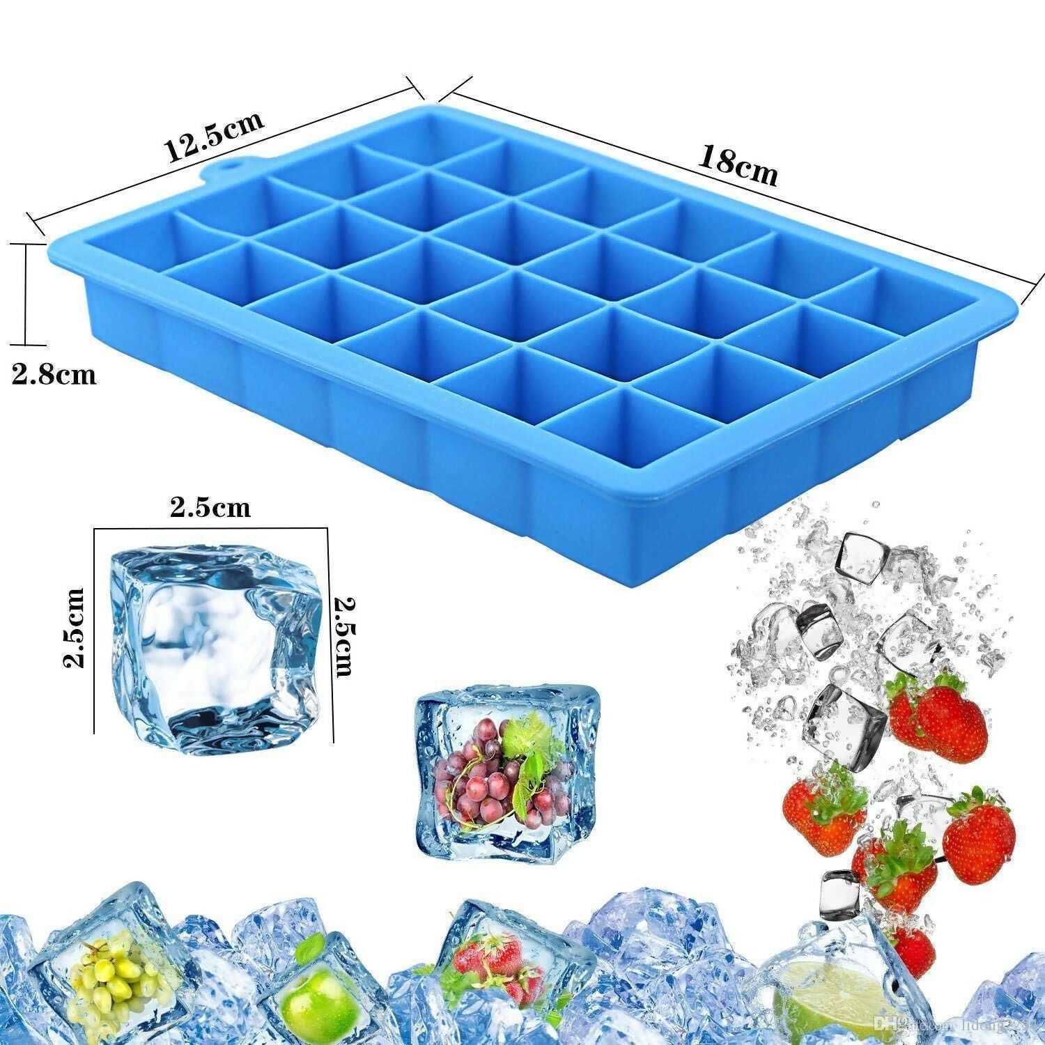24-Cube Silicone Ice Tray Flexible Mold for Ice,Pudding & Chocolate