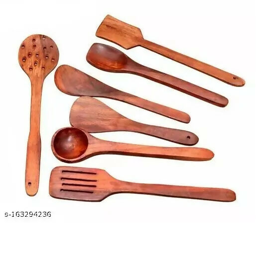 wooden cooking kitchen tools handmade and silicon spatula brush (Combo of 9 pcs)