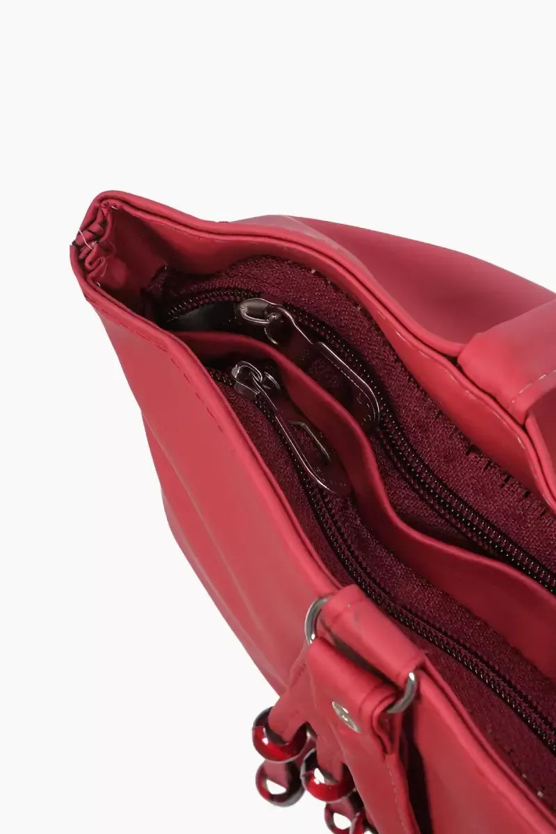 Women's Beaded Casual Hand Bag - Red