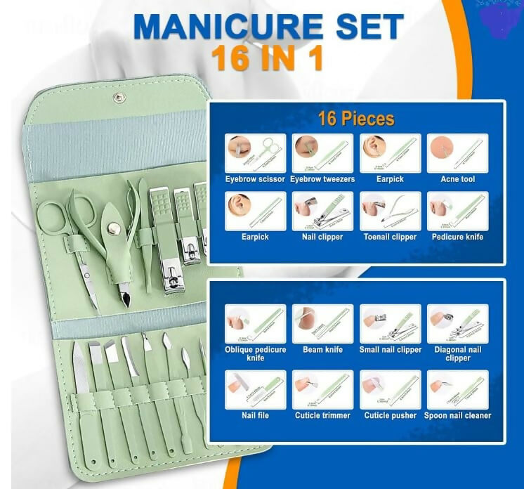 Nail Clippers & Manicure Tools Set 16Pcs with Scissors, Ear Spoon & Cutters