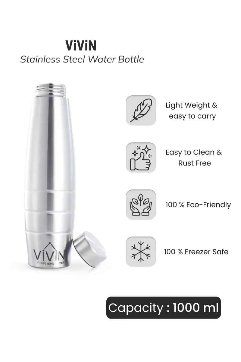 Stainless Steel Water Bottle - (1000 ml, Silver)